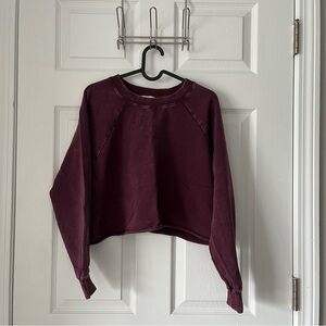 EUC Women's JoyLab Distressed Cropped Long Sleeve in Maroon/Purple size Medium